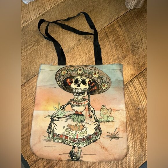 NWOT Day Of Dead Reusable Tote Girl Shoulder Bag - Picture 2 of 3